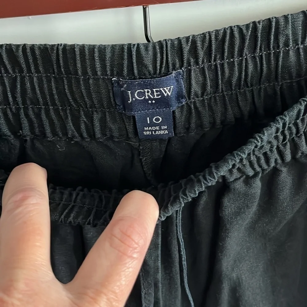 J Crew Linen Pull On Pants Black Size 10